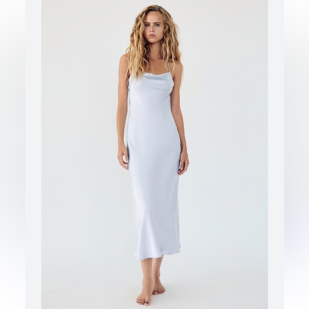 Zara Powder Blue Strappy Slip Dress | L